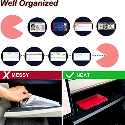 RSAquar Car Registration and Insurance Holder, Leather Car Glove Box Organizer, Cool Car Accessories for ID, Driver's License Cards & Essential Document, Men&Women, Red - color: Red