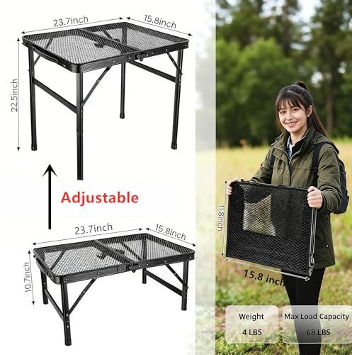 Portable Folding Camping Grill Table Adjustable Height, Lightweight Aluminum Outdoor BBQ Picnic Table, Foldable Cooking Prep Table for Camping, Tailgating, Beach, RV, Backyard, Patio - size: Medium