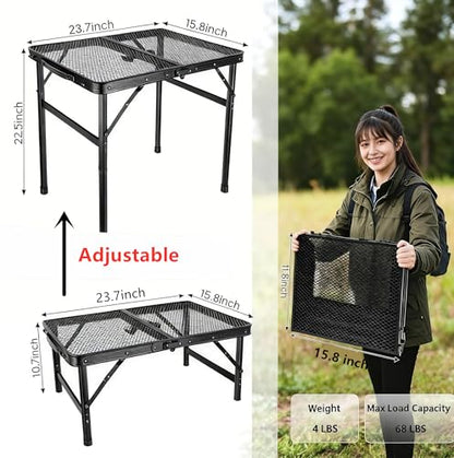 Portable Folding Camping Grill Table Adjustable Height, Lightweight Aluminum Outdoor BBQ Picnic Table, Foldable Cooking Prep Table for Camping, Tailgating, Beach, RV, Backyard, Patio - size: Medium