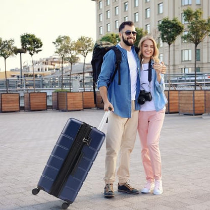 Sweetcrispy 28 Inch Checked Luggage, ABS Lightweight Rolling Hard Shell Suitcase with Smooth Spinner Wheels, Built-in TSA Lock, Durable Travel Suitcase for Business and Vacation Trip, Blue - color: Blue, size: 28 Inch