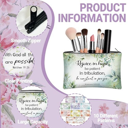 30 Pcs Christian Makeup Bags with Inspirational Flower Religious Gift Bible Verse Zipper Makeup Pouches Bulk Canvas Cosmetic Bag for Women Church Travel Appreciation - style: Religious