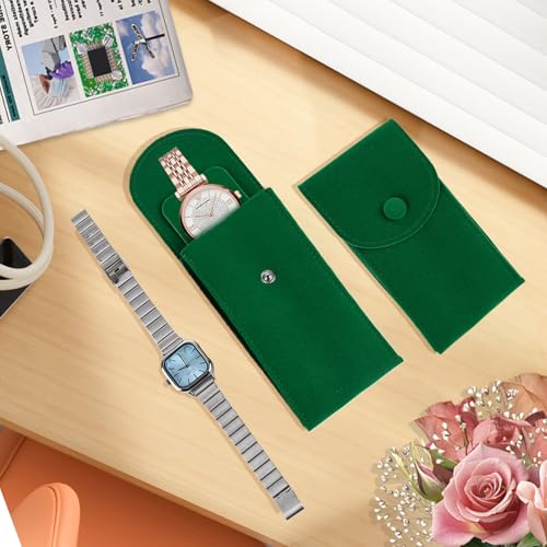 8 Pcs Velvet Watch Pouch Portable Watch Pouch Single Watch Travel Case Watch Storage Bag Luxury Gift Bag with Snap Button for Jewelry Watch Organizer (Sienna) - color: Sienna