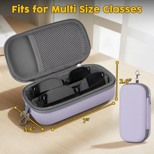 Double Eyeglasses Case,Hard Shell Glasses Case Travel Sunglasses Organizer with Adjustable Slot & Clip for Men Women - color: Purple
