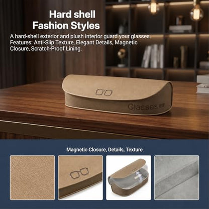 Glasses Case hard shell,3-in-1 Sunglasses Case & Eyeglass Case with Cleaning Cloth & Storage Pouch - color: Beige