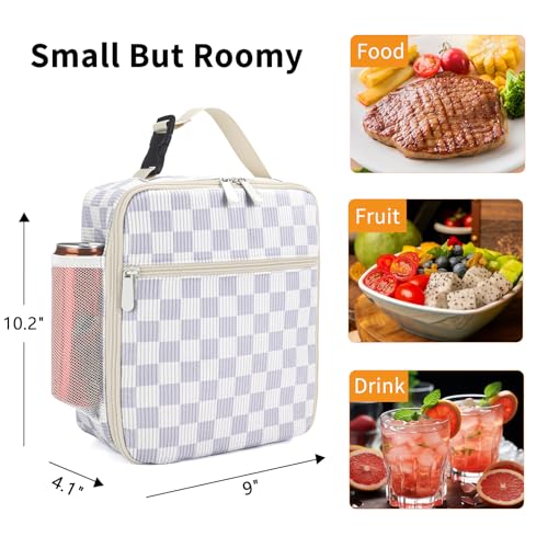 Lunch Box for Women Men Adult Insulated Lunch Bag Women Men Small Reusable Lunchbox for Work Picnic Travel (Beige-Purple Plaid) - color: Beige-Purple Plaid