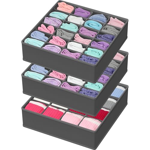Simple Houseware Sock Drawer Organizer for Dresser/Closet/Bedroom, 3 Pack, Dark Gray - color: Dark Gray, size: 3 Pack
