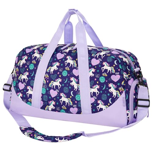 Choco Mocha Kids Duffle Bag, Girls Unicorn Overnight Travel Bags for Kid with Shoes Compartment, Large Weekender Bag for Sleepover, Purle Galaxy - color: Unicorn Galaxy Purle