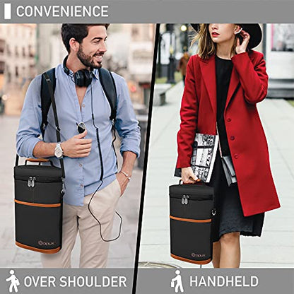 opux 2 Bottle Wine Carrier Tote, Insulated Leakproof Wine Cooler Bag, Wine Travel Bag Tote for Picnic BYOB Beach, Portable Wine Bottle Carrying Case, Gift for Wine Lover Women Men Christmas, Brown - color: Brown