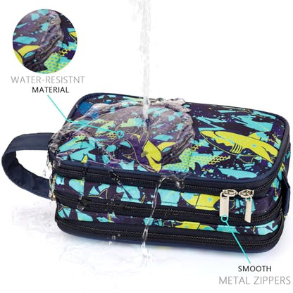 Shark Kids Toiletry Bag for Boys, Travel Toiletry Bag for Little Young Boys Waterproof Hanging Wash Bag Toddler Traveling Toiletries, Navy - color: Shark-Navy
