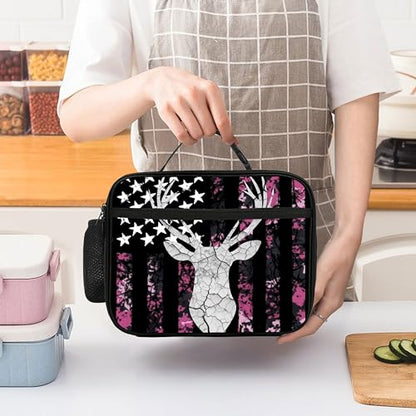 Camo Deer Lunch Bag Insulated Reusable Lunch Box Cooler Thermal Tote Bag For Teenage Boys Girls School Beach - color: Camo Deer
