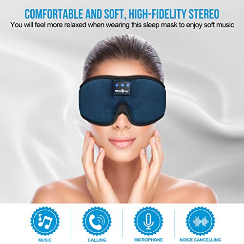 MUSICOZY Sleep Headphones, Bluetooth 5.4 Sleep Mask Headband Headphones Sleeping Eye Mask, Wireless Music Earbuds Earphones with HD Ultra-Thin Stereo Speakers for Side Sleepers Men Women - color: Navy Blue
