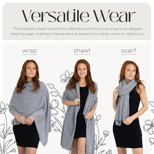 Velanio Cashmere 100% Cashmere Knitted Wrap Pashmina Shawl Extra Large Scarf Stole for Women Travel - color: Dark Grey