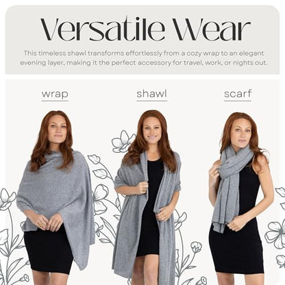 Velanio Cashmere 100% Cashmere Knitted Wrap Pashmina Shawl Extra Large Scarf Stole for Women Travel - color: Dark Grey
