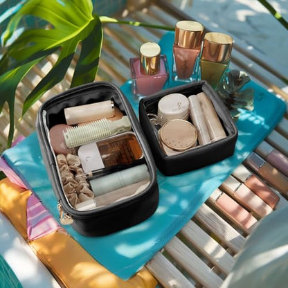 Pocmimut Mini Makeup Bag with Small Cosmetic Bag Travel Essentials Organizers,TSA Approved Toiletry Bag Makeup Pouch Clear Cosmetic Bags for Women Men,Black - color: Black, style: Small+mini
