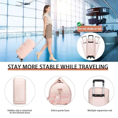 seyfocnia Rolling Garment Bag,Rolling Duffle Bag with Wheels Rolling Garment Bags for Travel with Shoe Pouch Carry On Bag Weekender Bags Garment Duffel Bag for Women-Pink - color: Pink