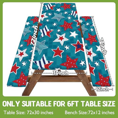 Picnic Table Cover with Bench Covers Camping Essentials Waterproof Windproof Fitted Tables and Seats Set Patio Outdoor Must Haves Stuff Tablecloth Kit Rv Owner Camper Overlanding Activities Gadgets - color: Blue Stars, size: 72in