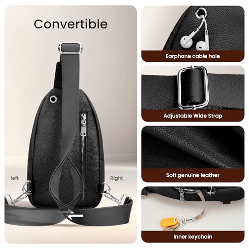 befen Genuine Leather Small Sling Bag for Women Anti-Theft Crossbody Chest Bags Multi-Pockets Fanny Pack with RFID Card Slots - color: Black