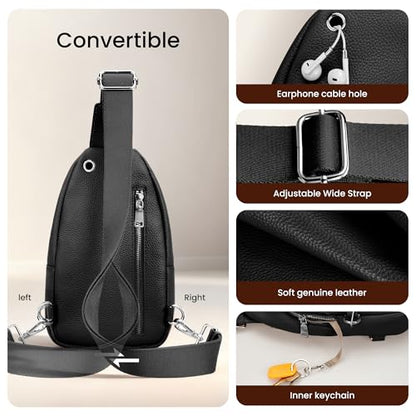 befen Genuine Leather Small Sling Bag for Women Anti-Theft Crossbody Chest Bags Multi-Pockets Fanny Pack with RFID Card Slots - color: Black