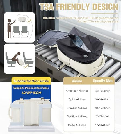 BOXSAM Vacuum Travel Backpack with Pump for Women, Personal Item Carry on Vacpack Backpacks Flight Approved 18x14x8 inches for Men,Laptop Waterproof Work Compression bags Casual Daypack,Beige