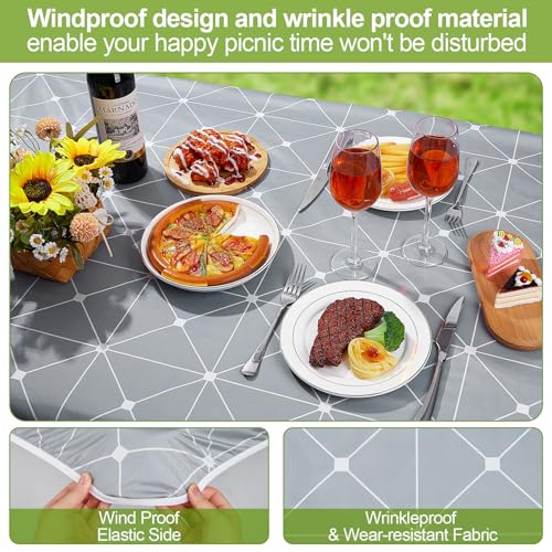 Picnic Table Cover with Bench Covers 6FT 3 Pcs Waterproof Windproof Aesthetic Camping Tablecloth with Drawstring Bag, Fitted for 6 Foot Rectangle Tables and Seats, 72 inch, Grey - color: Grey