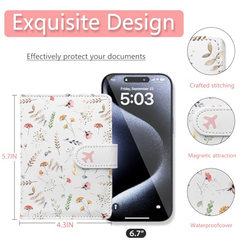Passport Holder, Travel Wallet Cover with Pen Loop | Cute RFID Blocking Leather Case with Magnetic Closure for Travel Essentials-Flower - color: A-Twig