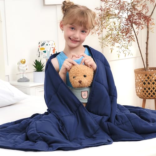 Weighted Blanket Kids 5lbs, 36"x48", Cooling Heavy Throw Blanket for 20-40lbs, Microfiber Soft Thick Big Blankets Weighted Comforter Breathable Gift, Navy - color: Blue-a, size: 36"x48"-5lbs