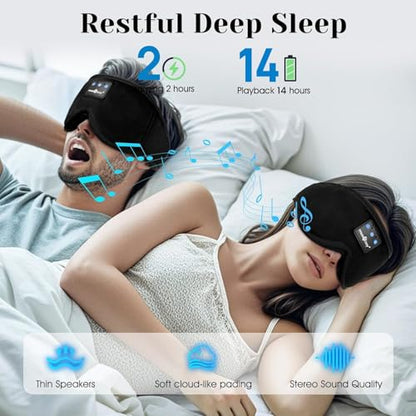 MUSICOZY Sleep Headphones, Bluetooth 5.4 Sleep Mask Headband Headphones Sleeping Eye Mask, Wireless Music Earbuds Earphones with HD Stereo Speakers for Side Sleepers, Cool Gadgets Unique Gift - color: Dark Black