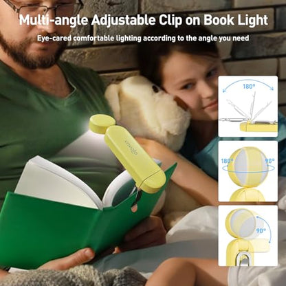 VAVOFO USB Rechargeable Book Light, Blue Light Blocking, Amber Clip-On Bookmark Shaped Reading Light with 6 LEDs and 9 Modes for Bedtime Reading - color: Yellow