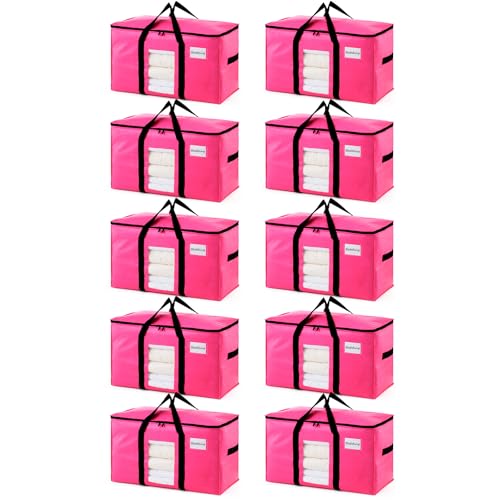 TAILI 10 Pack Pink Extra Large Moving Bags, Heavy Duty Totes with Visible Window, Wrap Around Handles, Ideal for Storage, Space-Saving - color: Pink, size: 10 Large