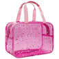 Clear Red Star Large Makeup Bag with Star Pattern 12x5x8 inch, Travel Cosmetic Bag with Handle, Durable PVC Material Washbag Zipper Opening Design for Makeup Travel Organizer or Gym Use - color: Red, style: Star
