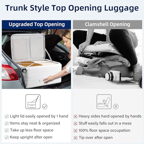HanTrip Hard Shell Suitcases 28 Inch Large Checked Luggage with Spinner Wheels Cup Holder, Expandable Check in Luggage Lightweight Top Opening Luggage Big Rolling Suitcase with Lock, White - color: White, size: Expandable 28 Inch
