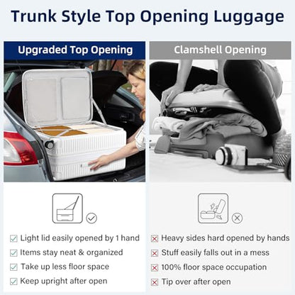 HanTrip Hard Shell Suitcases 28 Inch Large Checked Luggage with Spinner Wheels Cup Holder, Expandable Check in Luggage Lightweight Top Opening Luggage Big Rolling Suitcase with Lock, White - color: White, size: Expandable 28 Inch