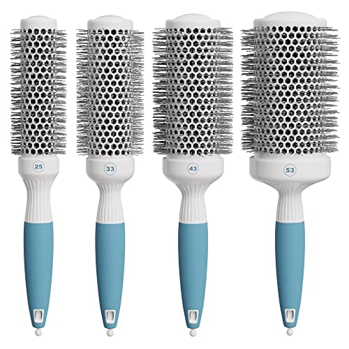 Round Brush Set for Blow Drying and Styling - Ceramic Ionic Thermal Brushes, Wet Hair Brush Bundle with Travel Bag for Women and Men - size: Bundle Set of 4 with Bag