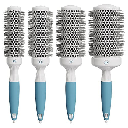 Round Brush Set for Blow Drying and Styling - Ceramic Ionic Thermal Brushes, Wet Hair Brush Bundle with Travel Bag for Women and Men - size: Bundle Set of 4 with Bag