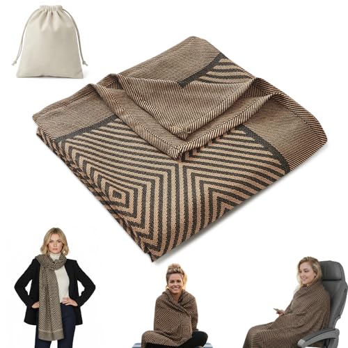 Travel Blanket Airplane - Ultra Soft & Lightweight Knit Design Compact Airplane Blanket,53x72 Inch,Stylish Travel Shawl Wraps for Flights,Office,Home Use,Travel Essentials & Gifts - color: Brown