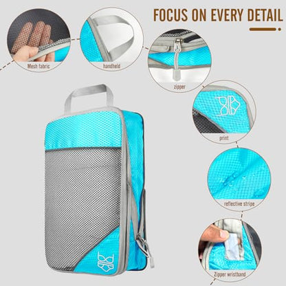 8 Set Compression Packing Cubes for Travel, Expandable Luggage Organizer with Shoe Bag & Laundry Bag - Lightweight Suitcase & Backpack Travel Essentials (Sky Blue) - color: Sky Blue