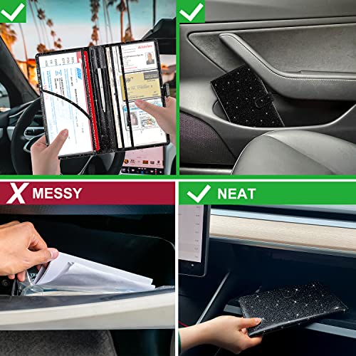 RSAquar Car Registration and Insurance Holder, Vehicle Glove Box Organizer Cool Car Accessories, Auto Truck Document Holder for Cards, Driver License, Black Glitter - color: AAA Glitter Black