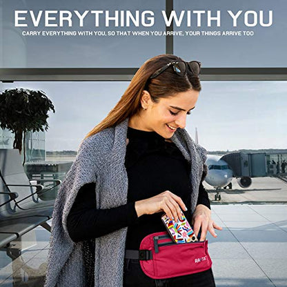 Money Belt For Travel Wallet Belt Passport Holder Travel Pouch to Protect You With RFID Transmissions –Secure, Hidden - color: pink