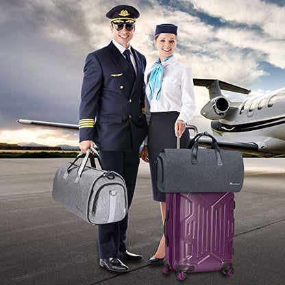 Modoker Convertible Garment Bag with Shoulder Strap, Carry on Garment Duffel Bag for Men Women - 2 in 1 Hanging Suitcase Suit Travel Bags, Grey - color: Ash Grey