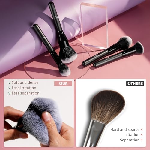 BS-MALL Soft Professional Makeup Brush Set - 4 Pcs Travel-friendly Brushes Including Foundation Brush for Liquid Makeup, Powder Brush & Blush Brush,Daily use (All Black) - color: All Black