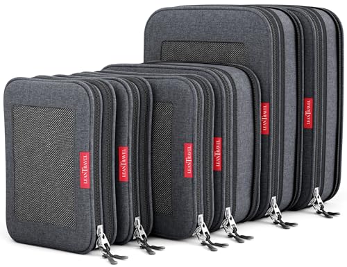 LeanTravel Premium Compression Packing Cubes for Travel - Suitcase Organizer Bags with Double Zipper & Breathable Mesh Panel - Space Saving Carry On Luggage Essentials (6-Pack Black) - color: Black, size: 6 pack