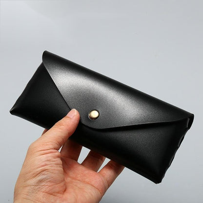 Portable Leather Glasses Case Anti-pressure Glasses Bag Coin Purse Storage Bag Suitable for Men and Women - color: Button Suit Black