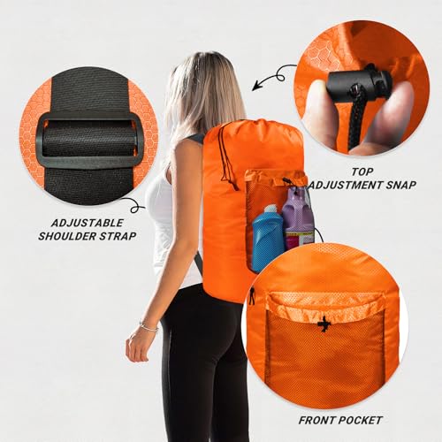 Laundry Bag with Shoulder Straps and Mesh Pocket Laundry Backpack Large Portable Laundry Hamper for College Laundromat Apartment - color: Orange