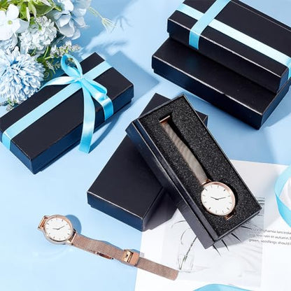 PH PandaHall 6pcs 1-Slot Watch Box, Black Cardboard Watch Storage Box 2.5 x 5.7 Inch Watch Display Holder Watch Travel Case with Sponge for Wristwatches Bracelet Jewelry Packing Organizer