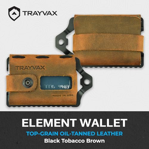 Trayvax Element Wallet, RFID Front Pocket Credit Card Holder with Money Clip, Minimalist Slim Leather Metal Wallet for Men and Women - color: Black | Tobacco Brown