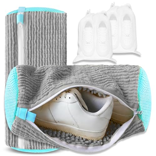 2Pcs Reusable Shoe Washing Machine Bag for Washer and Dryer:Free Up Hands, Prevent Deformation,shoe bag with Zipper Protection Design, Use for all Shoes,Sports Shoes - color: B-Grey