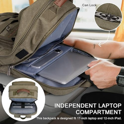 WITZMAN Canvas Travel Backpack for Men Multiple Pockets Fit 16 inch Laptop Backpack Carry-on Airline Approved(A8025 Army Green) - color: Army Green