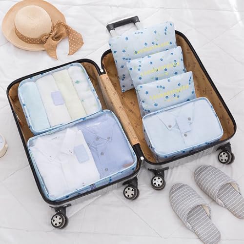 Packing Cubes - 6Pcs Travel Luggage Organizer Bags for Backpack Suitcases (Blue Cherry) - color: Blue Cherry