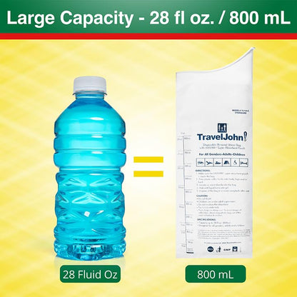 TravelJohn Disposable Urinal Bags – Road Trip Essentials for Men, Women & Kids – Odorless Leakproof Portable Urine Bags – Ideal for Camping, Emergencies & Long Car Rides (TJ1A-C) - style: 18 Pack