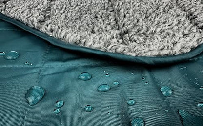 DOWN UNDER OUTDOORS Large Waterproof Windproof Extra Thick 350 GSM Quilted Fleece, or Sherpa Stadium Blanket - color: Teal/Heather Grey
